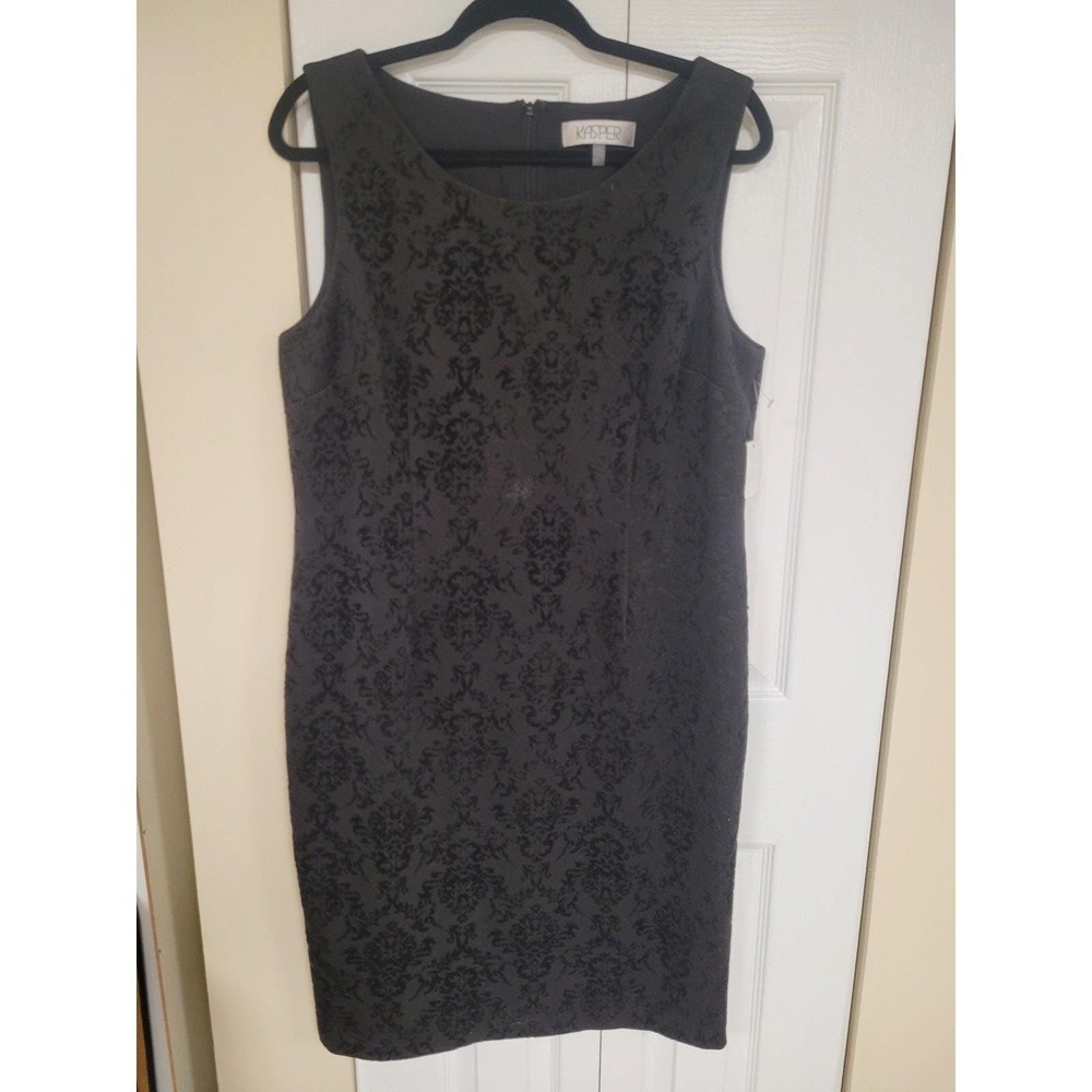 Kasper Black Damask Sheath Dress Party Wedding Classy Size 10/14‎ NWT - Picture 5 of 7